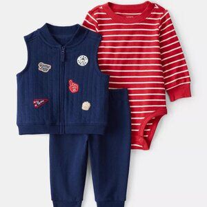 NWT Carter’s Baby Boy 3-Pc Vest Bodysuit & Pants Set 24 Months Red Sports